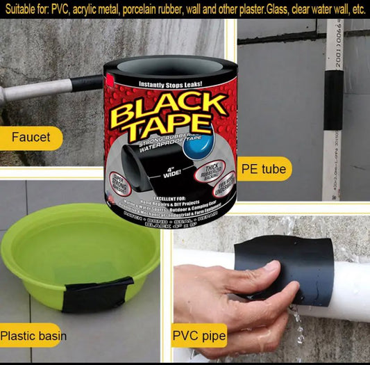 Cinta Adhesiva de Reparación Multiusos Impermeable Negra Flex Tape
