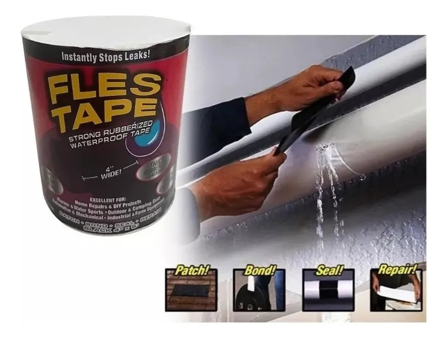 Cinta Adhesiva de Reparación Multiusos Impermeable Negra Flex Tape